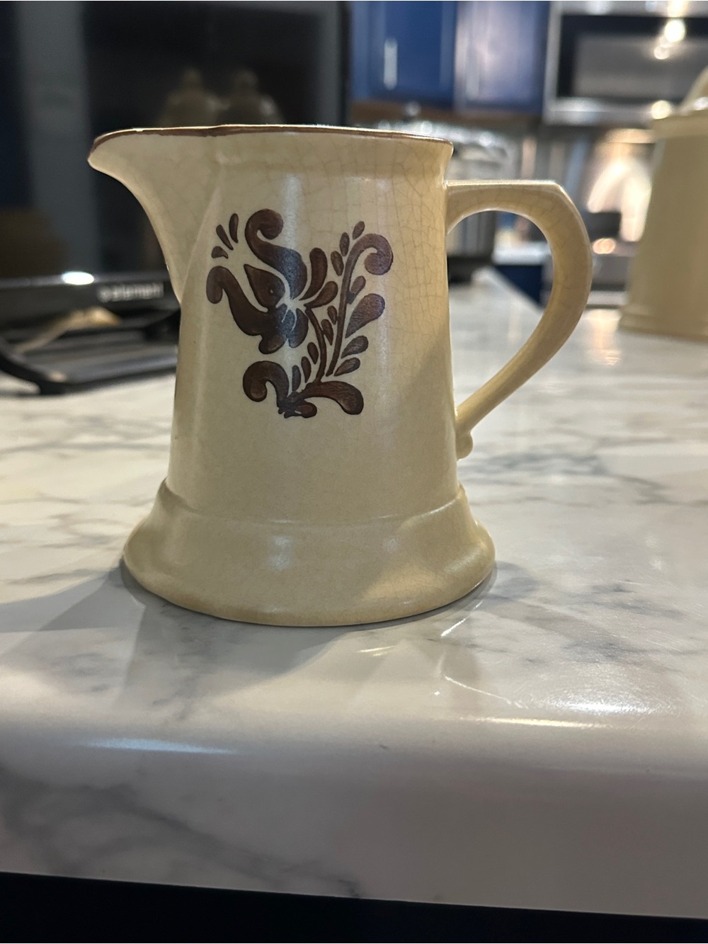 Pfalzgraff Vintage Cream Ceramic Pitcher with Brown Floral Motif